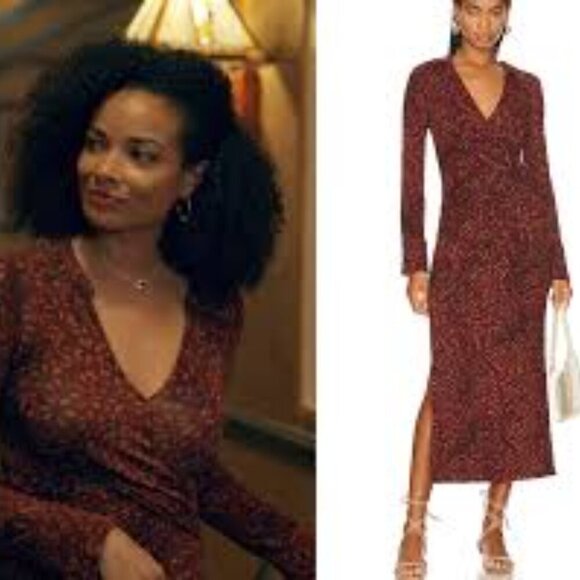 4 - NWT- FREE PEOPLE SHAYLA WRAP MIDI CHOCOLATE COMBO DRESS - Picture 9 of 11